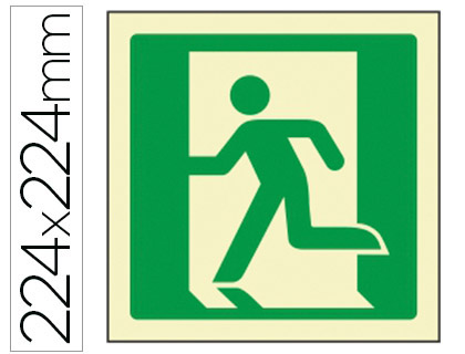 [9050F] PICTOGRAMA SYSSA SEÑAL DE SALIDA DE EMERGENCIA IZQUIERDA EN PVC FOTOLUMINISCENTE 210X210 MM