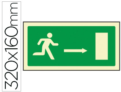 [9059] PICTOGRAMA SYSSA SEÑAL DE SALIDA EMERGENCIA FLECHA DERECHA EN PVC FOTOLUMINISCENTE 320X160 MM