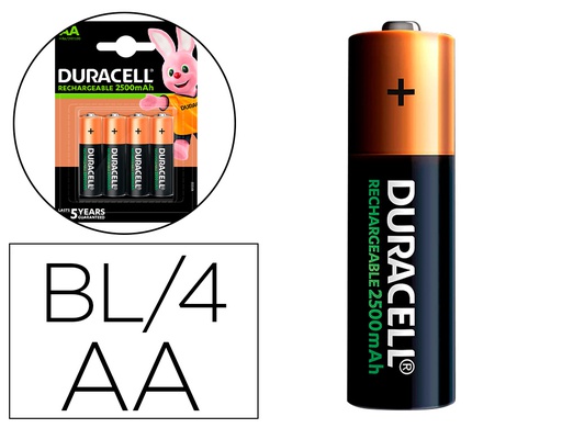 [75071755] PILA DURACELL RECARGABLE STAYCHARGED AA 2500 MAH BLISTER DE 4 UNIDADES