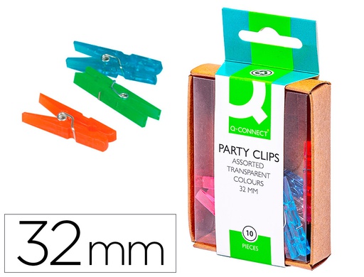 [KF02033] PINZA FANTASIA Q-CONNECT 32 MM CAJA DE 10 UNIDADES COLORES SURTIDOS