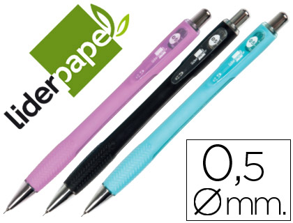 [MI22] PORTAMINAS LIDERPAPEL SHAKER 0.5 MM CON GOMA SUJECION SOFT Y PUNTA RETRACTIL COLORES SURTIDOS