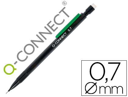 [KF01345] PORTAMINAS Q-CONNECT 0,7 MM CON 3 MINAS CUERPO NEGRO CON CLIP VERDE