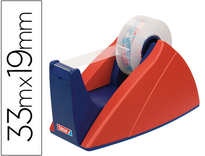 [57421-00000-03] PORTARROLLO SOBREMESA TESA CON CUCHILLA DE CORTE RECTO PARA CINTAS DE 33 M COLOR AZUL/ROJO