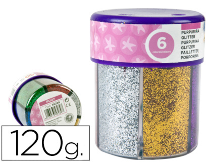 [PU07] PURPURINA LIDERPAPEL FANTASIA COLORES METALICOS 6 COLORES SURTIDOS BOTE DE 120 GR