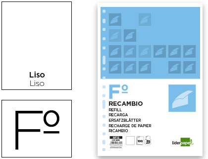 [RF15] RECAMBIO LIDERPAPEL FOLIO 100 HOJAS 60G/M2 LISO SIN MARGEN 16 TALADROS
