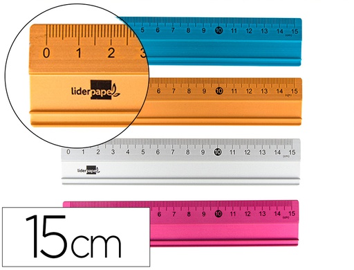 [RG08] REGLA LIDERPAPEL 15 CM ALUMINIO COLORES SURTIDOS