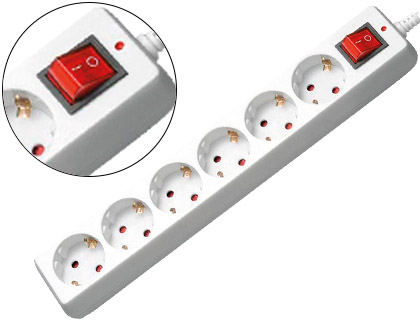 [MRCS206] REGLETA 6 TOMAS MEDIARANGE CON INTERRUPTOR LONGITUD CABLE 1,4M COLOR BLANCO