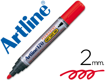 [170-R] ROTULADOR ARTLINE MARCADOR PERMANENTE 170 ROJO PUNTA REDONDA 2 MM ANTISECADO