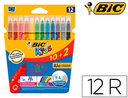 [9202942] ROTULADOR BIC KIDS COULEUR ESTUCHE DE 10+2 COLORES TINTA BASE DE AGUA LAVABLE