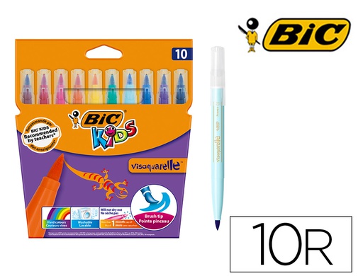 [8289641] ROTULADOR BIC KIDS VISAQUARELLE ESTUCHE DE 10 COLORES PUNTA PINCEL TINTA BASE DE AGUA