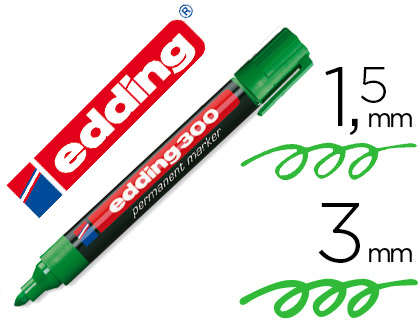 [300-04] ROTULADOR EDDING MARCADOR PERMANENTE 300 VERDE PUNTA REDONDA 1,5-3 MM RECARGABLE