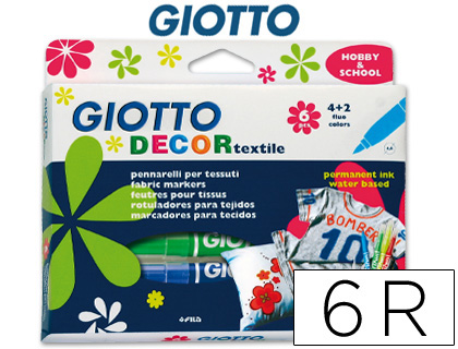 [F49480000] ROTULADOR GIOTTO DECOR TEXTILE PARA CAMISETAS CAJA DE 6 UNIDADES COLORES SURTIDOS