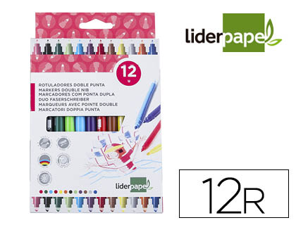 [RT10] ROTULADOR LIDERPAPEL DUO DOBLE PUNTA FINA Y GRUESA CAJA DE 12 UNIDADES COLORES SURTIDOS