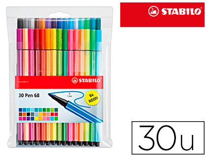 [6830-1] ROTULADOR STABILO ACUARELABLE PEN 68 ESTUCHE DE 24 COLORES ESTANDAR + 6 COLORES NEON