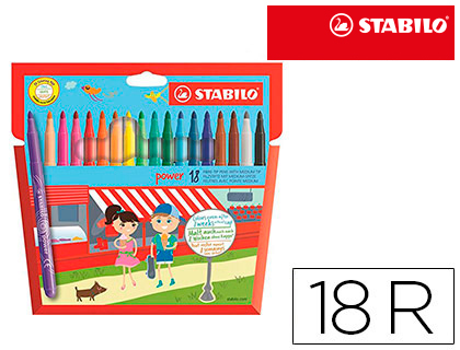 [280/18-01] ROTULADOR ESCOLAR STABILO POWE R CAJA DE 18 UNIDADES COLORES SURTIDOS