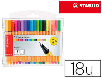 [688/18-2] ROTULADOR STABILO PUNTA DE FIBRA POINT 88 MINI ESTUCHE DE 18 UNIDADES COLORES SURTIDOS