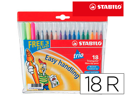 [378/1-18-01] ROTULADOR ESCOLAR STABILO TRIO A-Z BOLSA DE 18 UNIDADES COLORES SURTIDOS