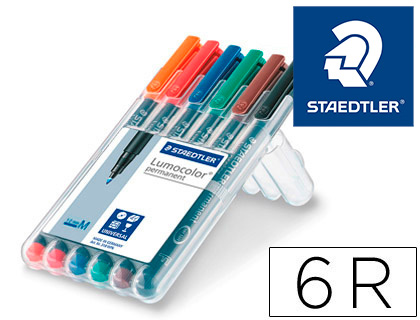 [317 WP6] ROTULADOR STAEDTLER LUMOCOLOR RETROPROYECCION PUNTA DE FIBRA PERMANENTE 317 WP ESTUCHE 6 COLORES PUNTA MEDIA