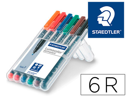 [318 WP6] ROTULADOR STAEDTLER LUMOCOLOR RETROPROYECCION PUNTA DE FIBRA PERMANENTE 318 WP ESTUCHE 6 COLORES PUNTA FINA