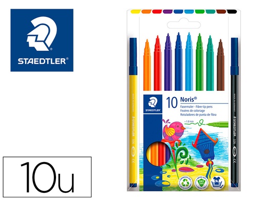 [326 C10] ROTULADOR STAEDTLER NORIS 326 PUNTA DE FIBRA NUEVO CUERPO HEXAGONAL CAJA DE 10 UNIDADES COLORES SURTIDOS