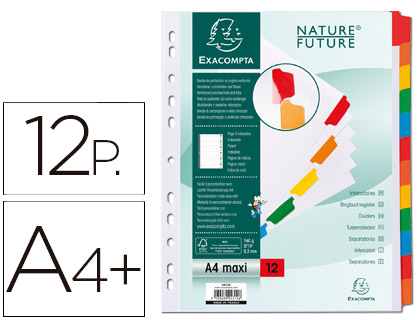 [4312E] SEPARADOR EXACOMPTA CARTULINA JUEGO DE 12 SEPARADORES DIN A4+ MULTITALADRO COLOR BLANCO