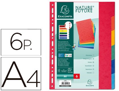[1406E] SEPARADOR EXACOMPTA CARTULINA SIMIL PRESPAN JUEGO DE 6 SEPARADORES DIN A4 MULTITALADRO COLORES VIVOS