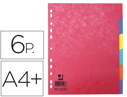 [KF15408] SEPARADOR Q-CONNECT CARTULINA BRILLO JUEGO DE 6 SEPARADORES DIN A4+ MULTITALADRO