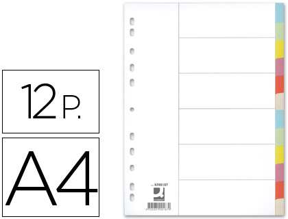 [KF00188] SEPARADOR Q-CONNECT CARTULINA JUEGO DE 12 SEPARADORES DIN A4 MULTITALADRO