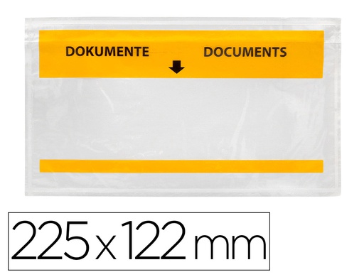 [KF21725] SOBRE AUTOADHESIVO Q-CONNECT PORTADOCUMENTOS MULTILINGUE 225X122 MM VENTANA TOTALMENTE TRANSPARENTE PAQUETE DE 100