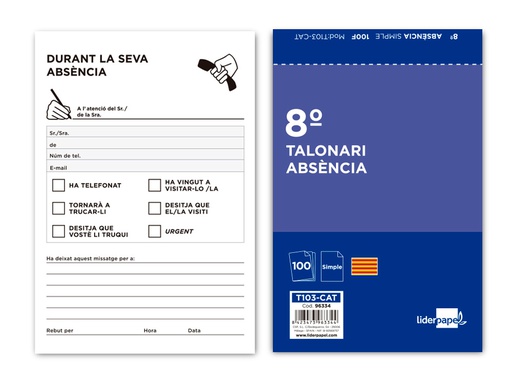 [T103-CAT] TALONARIO LIDERPAPEL AUSENTES OCTAVO ORIGINAL T103 TEXTO EN CATALAN