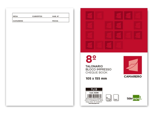 [TL13] TALONARIO LIDERPAPEL CAMARERO 8º ORIGINAL Y COPIA TL13