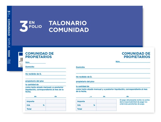 [T106] TALONARIO LIDERPAPEL COMUNIDAD TRES EN FOLIO 106 CON IVA