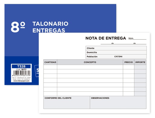 [T328] TALONARIO LIDERPAPEL ENTREGAS 8º ORIGINAL Y 2 COPIAS T328 APAISADO