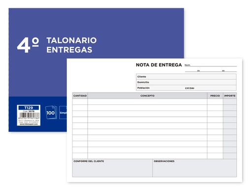 [T129] TALONARIO LIDERPAPEL ENTREGAS CUARTO ORIGINAL T129 APAISADO
