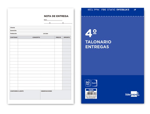 [T226] TALONARIO LIDERPAPEL ENTREGAS CUARTO ORIGINAL Y COPIA T226