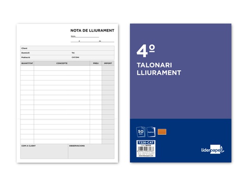 [T226-CAT] TALONARIO LIDERPAPEL ENTREGAS CUARTO ORIGINAL Y COPIA T226 TEXTO EN CATALAN