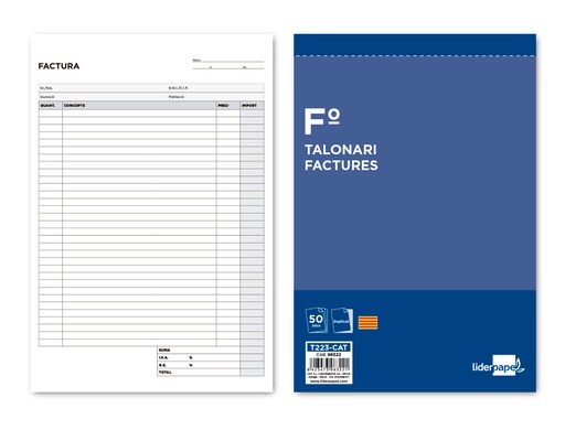 [T223-CAT] TALONARIO LIDERPAPEL FACTURAS FOLIO ORIGINAL Y COPIA T223 CON I.V.A. TEXTO EN CATALAN