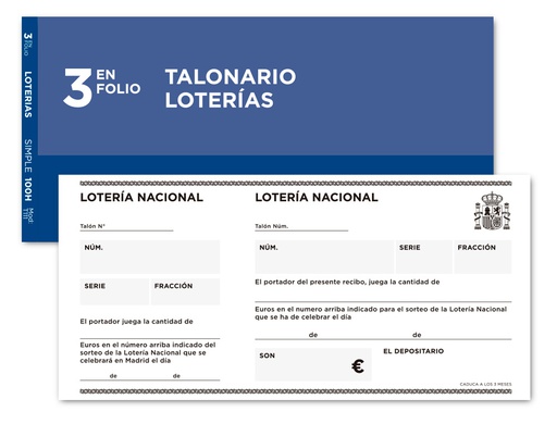 [T111] TALONARIO LIDERPAPEL LOTERIA TRES EN FOLIO 111