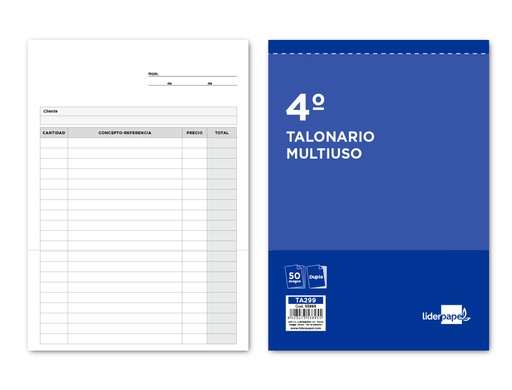 [T299] TALONARIO LIDERPAPEL MULTIUSOS CUARTO ORIGINAL Y COPIA T299