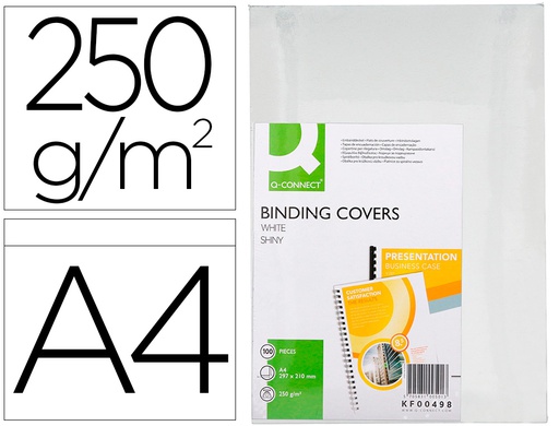[KF00498] TAPA DE ENCUADERNACION Q-CONNECT CARTON DIN A4 BLANCO BRILLANTE 250 GR CAJA DE 100 UNIDADES