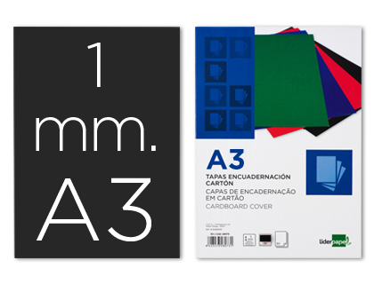 [TE06] TAPA ENCUADERNACION LIDERPAPEL CARTON A3 1MM NEGRA PAQUETE DE 50 UNIDADES