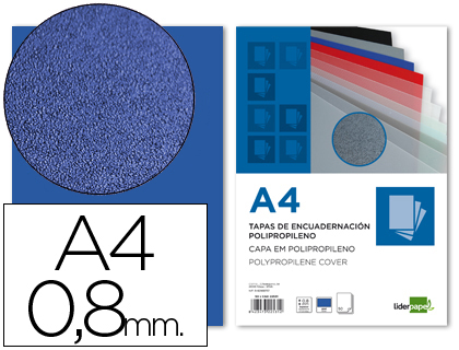 [TE09] TAPA ENCUADERNACION LIDERPAPEL POLIPROPILENO A4 0.8MM AZUL OPACO PAQUETE DE 50 UNIDADES