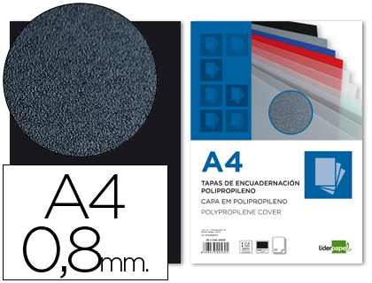 [TE12] TAPA ENCUADERNACION LIDERPAPEL POLIPROPILENO A4 0.8MM NEGRO OPACO PAQUETE DE 50 UNIDADES