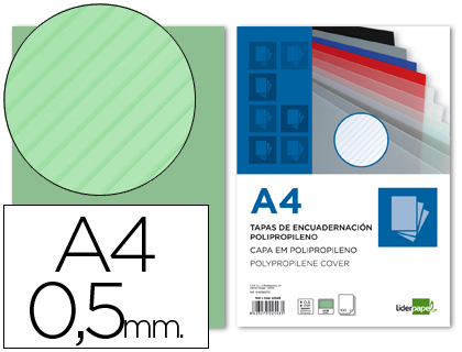 [TE21] TAPA ENCUADERNACION LIDERPAPEL POLIPROPILENO RAYADO A4 0.5MM VERDE PAQUETE DE 100 UNIDADES