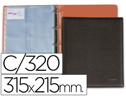 [17501] TARJETERO PARDO FOLIO 4 ANILLAS SIMILPIEL NEGRO PARA 320 TARJETAS 320X275 MM