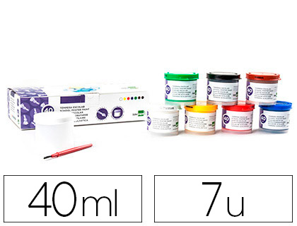 [TP54] TEMPERA LIDERPAPEL ESCOLAR 40 ML CAJA 7 COLORES SURTIDOS + PINCEL