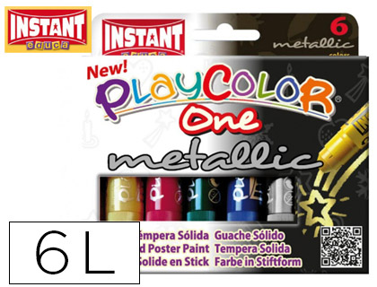 [10321] TEMPERA SOLIDA EN BARRA PLAYCOLOR ESCOLAR CAJA DE 6 COLORES METALIZADOS SURTIDOS