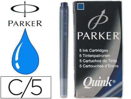 [1950384] TINTA ESTILOGRAFICA PARKER AZUL PERMANENTE CAJA DE 5 CARTUCHOS