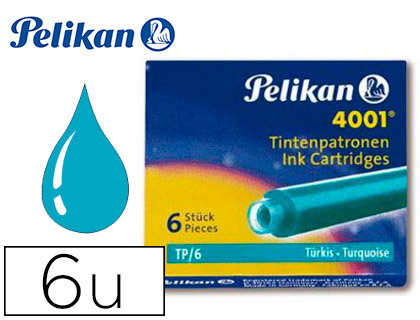 [301705] TINTA ESTILOGRAFICA PELIKAN TP6 TURQUESA CAJA DE 6 CARTUCHOS
