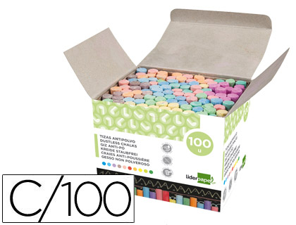 [TZ08] TIZA COLOR ANTIPOLVO LIDERPAPEL CAJA DE 100 UNIDADES COLORES SURTIDOS